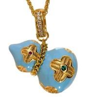 Nouveau Collier Pendentif Trèfle et Gourde en Émail Bleu Chinois Rétro 2026, Ensemble Chaîne de Clavicule Délicate et Tendance