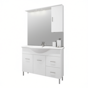 Mueble de baño Venice de 105 cm con lavabo y espejo en blanco brillante - Product Image 3