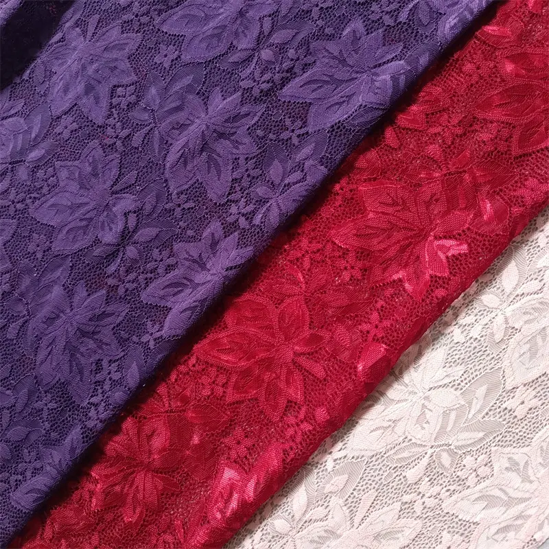 ZJ053 White Red and Purple Polyamide Ammonia Lace 150cm Spandex Fashion Design Flowers swiss lace fabric 2023