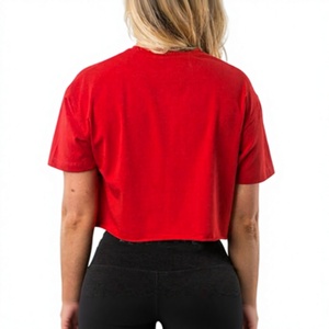<b>Red</b> Solid Collarless <b>Cropped</b> Tank <b>Top</b> Women Short Sleeve Skinny Knitted 100% Cotton Front Custom Logo Summer Streetwear High - Product Image 3