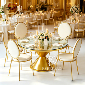 Modern Gold Stainless Steel and Glass <b>Top</b> <b>Dining</b> <b>Table</b> for Wedding Hotel Use Wedding Furniture - Product Image 4