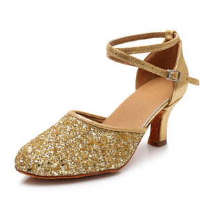 Chaussures de danse latine pour femmes à semelle en caoutchouc, en cuir pailleté, souples, pour la pratique de la danse de salon, chaussures de danse pour femmes - Product Image 2