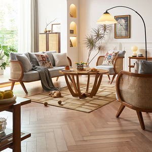 Juego de Sofás de Ratán Natural y Madera de Fresno Estilo Wabi-Sabi con Mesa de Centro Redonda - Muebles Modernos para Sala de Estar, Conjunto de 3 Piezas - Product Image 3