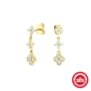 Boucles d'oreilles minimalistes en argent pur S925, style Instagram, en forme de pétale, fraîches et mignonnes, avec diamants, pour le printemps - Product Image 6