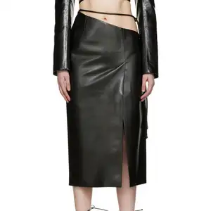 Black Long Woman High Waisted Skirt Leather Skirt