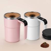 Mug à café électrique à agitation automatique avec affichage LED, poignée, couvercle en bois, revêtement en acier inoxydable, tasse de voyage