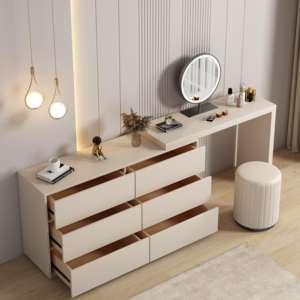 Coiffeuse de luxe <span class=keywords><strong>en</strong></span> bois pour chambre Vanité Table de maquillage et miroir Coiffeuse Style crème <span class=keywords><strong>Commode</strong></span> avec lumière LED - Product Image 1