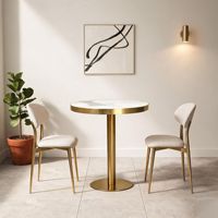 Table ronde en marbre avec bordure en aluminium, design luxueux en métal pour restaurant, hôtel, mobilier d'hôtel