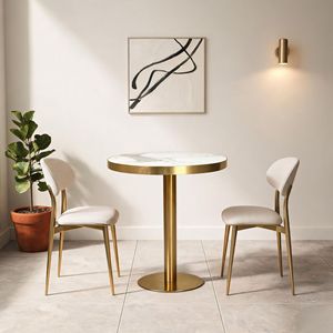 Table ronde en <span class=keywords><strong>marbre</strong></span> avec bordure en aluminium, design luxueux en métal pour restaurant, hôtel, mobilier d'hôtel - Product Image 2