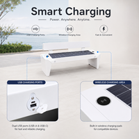 Banc de parc solaire intelligent avec dossier, chargeur USB sans fil, éclairage LED et structure en acier galvanisé