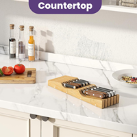 Organizador de Cuchillos de Bambú para Cajón, Portacuchillos Horizontal de Perfil Bajo, Ahorro de Espacio para Almacenamiento en Gabinetes de Cocina