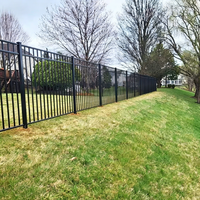 Clôture en aluminium moderne noire à sommet plat, robuste, résistante aux intempéries, thermolaquée, anti-corrosion, pour la sécurité des périmètres