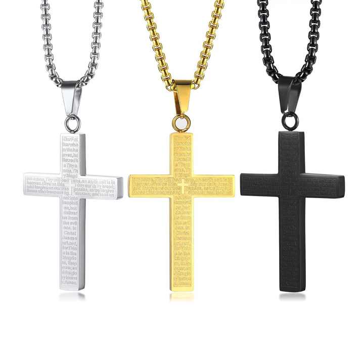 Retro Faith Bible Scripture Cross Pendant Necklace Gold Plated ...