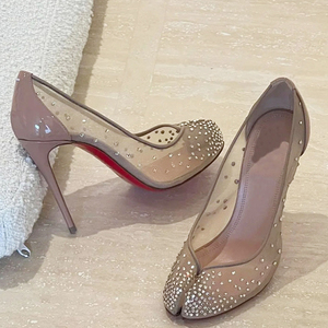 Women <b>Split</b> Toe Rhinestone Mesh Shoes <b>High</b> Thin Heels Diamonds Sandals <b>Dress</b> Wide Feet Large Size 44 Pumps - Product Image 3