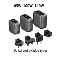 Charger USB-C PD 100W Baru Terlaris 3 Port Layar Pintar Tahan Api Ramah Lingkungan Gan OTP Colokan EU Adaptor Daya Pengisian Cepat