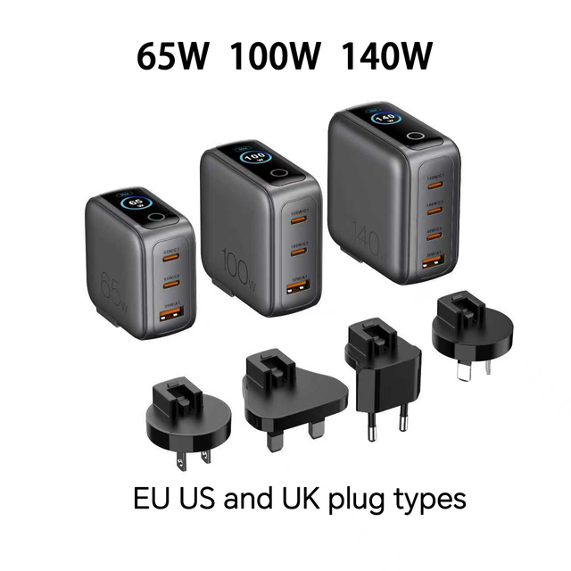 Hot Selling New 100W PD USB-C Charger 3 Ports Smart Display Fireproof Eco-Friendly Gan OTP EU Plug Fast Charging Power Adapter