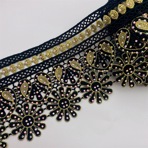 Rifiniture in pizzo africano di molti colori con motivo con strass ricamato in pizzo Nigeria Venice rifiniture larghe 12CM - Product Image 4