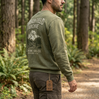 Sweat-shirt à col rond en polaire vert olive pour homme, respirant, écologique, imprimé vintage urbain champêtre montagne