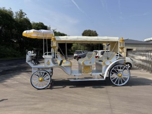 American Favorite Electric Royal Carriage Horse Drawn Cinderella Carriage <span class=keywords><strong>para</strong></span> Wedding Party White Gold Cart - Product Image 4