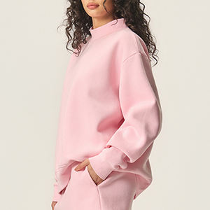 Высококачественный женский свитшот с индивидуальным логотипом, однотонный, с круглым вырезом, оверсайз, из плотного материала - Product Image 3