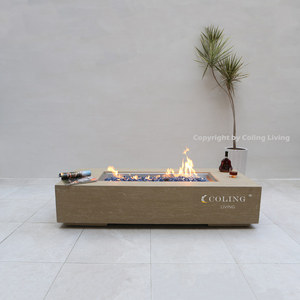 Mesa de Chimenea de <span class=keywords><strong>Gas</strong></span> para Exteriores Moderna con <span class=keywords><strong>Gas</strong></span> <span class=keywords><strong>Natural</strong></span>/<span class=keywords><strong>Propano</strong></span>, 65K BTUs, Independiente, con Protector de Viento de Vidrio y Hormigón GRC, Personalizable - Product Image 1