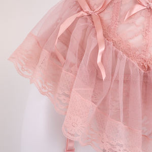 Ensemble de Lingerie sensuelle de luxe soutien-gorge Corset en arête de poisson de Style français avec porte-jarretelles en dentelle en maille transparente string à dos en T Lingerie <span class=keywords><strong>Sexy</strong></span> pyjamas - Product Image 6