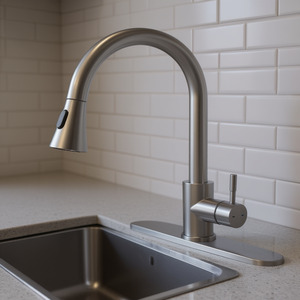 ก๊อกน้ำผสมในครัว DB ผลิตจากโลหะผสมสังกะสี แบบก้านโยกเดี่ยว หัวฉีดแบบดึงลง ดีไซน์ทันสมัย ติดตั้งบนเคาน์เตอร์ ฟังก์ชั่นน้ำร้อนน้ำเย็น - Product Image 2