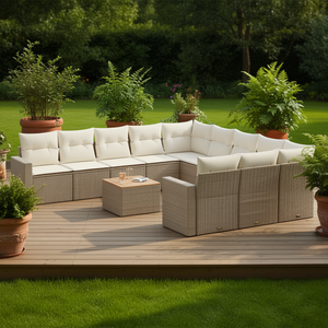 Juego de Sofás de Jardín Beige de 12 Piezas, Muebles de Exterior con Estructura de Ratán, Resistentes a la Intemperie, Diseño Contemporáneo para Jardín - Product Image 2