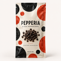 Sachet d'emballage personnalisé à trois soudures latérales pour grains de poivre noir avec film barrière anti-humidité et emballage d'épices sous marque privée