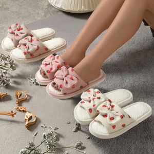 Chaussures pour femmes, bout ouvert, nœud, semelle intérieure en mousse à mémoire de forme souple, antidérapante, chaude, légère, en coton, EVA, fourrure, TPR, semelle intérieure, hiver, printemps, automne - Product Image 3