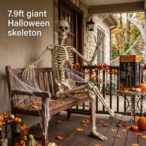 Squelette géant d'Halloween SIPKLR, 7,9 pieds, taille réelle, squelette humain articulé, décoration de jardin extérieure, blanc osseux, accessoire - Product Image 1