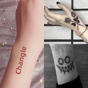 Tatouages temporaires imperméables pour Halloween, motifs gothiques, clown, sourire, rose noire, sorcière, étoile, longue inscription, pour la main, cosplay - Product Image 2