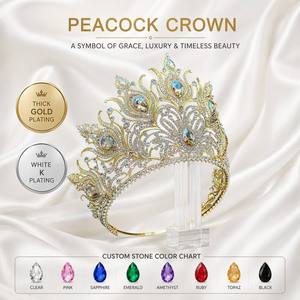 Corona da concorso di bellezza Miss Universo personalizzata all'ingrosso, grande e alta, con strass dorati di lusso, per regina di bellezza e Quinceañera - Product Image 4