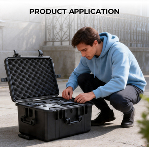 Valise de photographie pour objectif d'appareil photo portable 667*497*385 mm, étanche, en plastique rigide, boîte de rangement avec roulettes pour le transport - Product Image 6