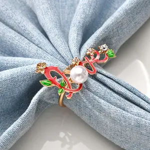 New Valentine's Day Red Love Pearl Creative Napkin Ring Rose Wreath Metal Table Decoration