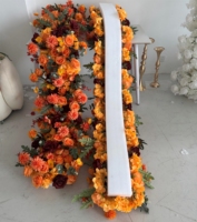 Arche de fleurs artificielles de luxe orange et bordeaux pour la décoration de cérémonie de mariage, support de toile de fond florale rustique avec accents dorés