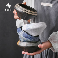 Bol à pâtes rétro en grès peint à la main FENN, bol à matcha japonais en céramique personnalisé, ensemble de bols coniques pour soupe, salade de fruits et desserts