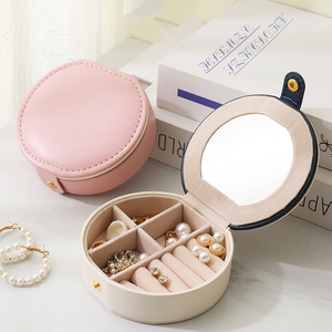 Nuevo Estuche Redondo para Joyas de Cuero PU con Espejo de Alta Definición, Estuche para Guardar Joyas al por Mayor - Product Image 4