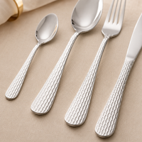 Ensemble de couverts en acier inoxydable avec manche martelé, 4 pièces, poli miroir, compatible lave-vaisselle, qualité alimentaire, pour réceptions de mariage et banquets