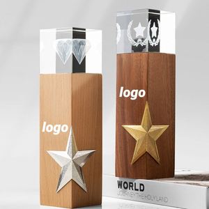 HighEnd Custom Logo <b>Crystal</b> & Wood Combo Trophy for Excellence Recognition - Product Image 1