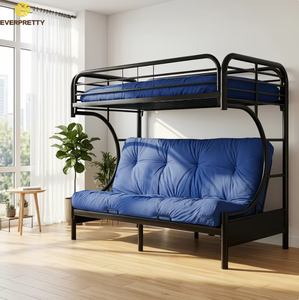 Ensemble de meubles <span class=keywords><strong>pour</strong></span> dortoir scolaire, petit appartement, chambre d'hôtel : <span class=keywords><strong>Lit</strong></span> superposé en métal noir, canapé-<span class=keywords><strong>lit</strong></span> moderne pliable - Product Image 3