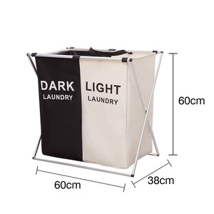 Cesta plegable para la <span class=keywords><strong>ropa</strong></span> <span class=keywords><strong>sucia</strong></span> en forma de X, organizador de 3 rejillas, bolsa de almacenamiento de tela impermeable con estante - Product Image 5