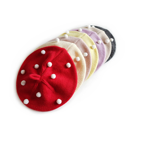Bonnet tricoté style béret Pom Dot en acrylique chaud, forme champignon, pour jeunes filles, collection automne-hiver - Product Image 3