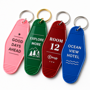 Custom Printed Logo Retro Vintage Motel Hotel Keychain Blank Plastic <b>Key</b> Tag Bulk Vinyl Retro Hotel Keychain - Product Image 2