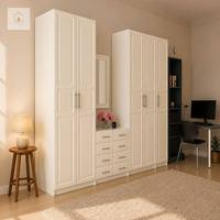 Armoire moderne XINGRUO en crème avec portes battantes et bureau intégré pour mobilier de chambre de luxe