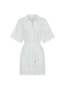 Mini robe blanche élégante Boho avec décolleté découpé <span class=keywords><strong>à</strong></span> imprimé floral <span class=keywords><strong>et</strong></span> jupe plissée <span class=keywords><strong>à</strong></span> la taille <span class=keywords><strong>à</strong></span> lacets pour robe de soirée en lin - Product Image 5