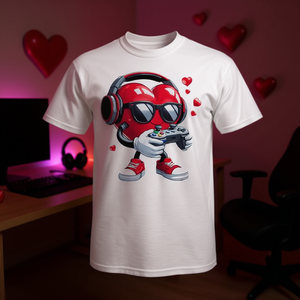 T-Shirt Promozionale per San Valentino con Controller a Forma di Cuore per Ragazzi e Ragazze - Product Image 3