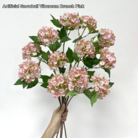 Vente en gros de branches de viournum artificielles à toucher réel, boule de fleurs artificielles roses pour la décoration de bouquets de mariage