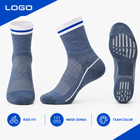 Chaussettes de cyclisme ventilées Ride Fit bleu-gris, maille respirante, bord côtelé, faible volume, zones de couleur inaltérable, construction talon-orteil, tableau des tailles