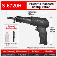 Pistolet à goupilles pneumatique de qualité industrielle, 3000 BPM, consommation d'air de 450 L/min pour le pose de goupilles, pistolet à goupilles pneumatique 6720H